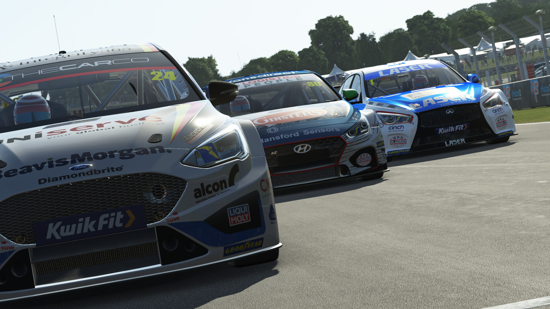 BTCC touring cars racing side by side in rFactor 2