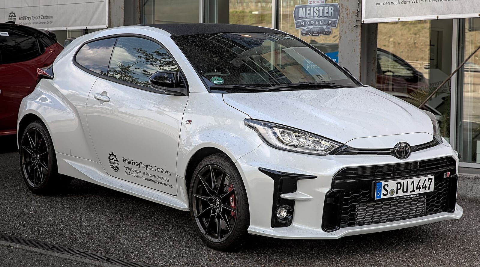 A white Toyota GR Yaris, front three quarter view