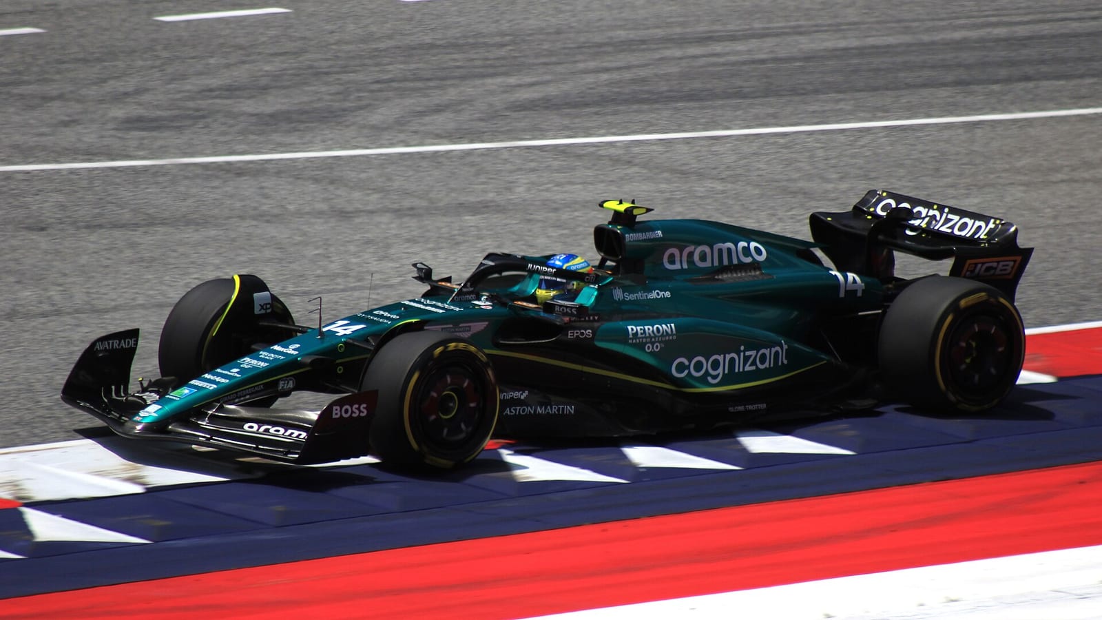 Fernando Alonso in the Aston Martin AMR23 at the 2023 Austrian Grand Prix