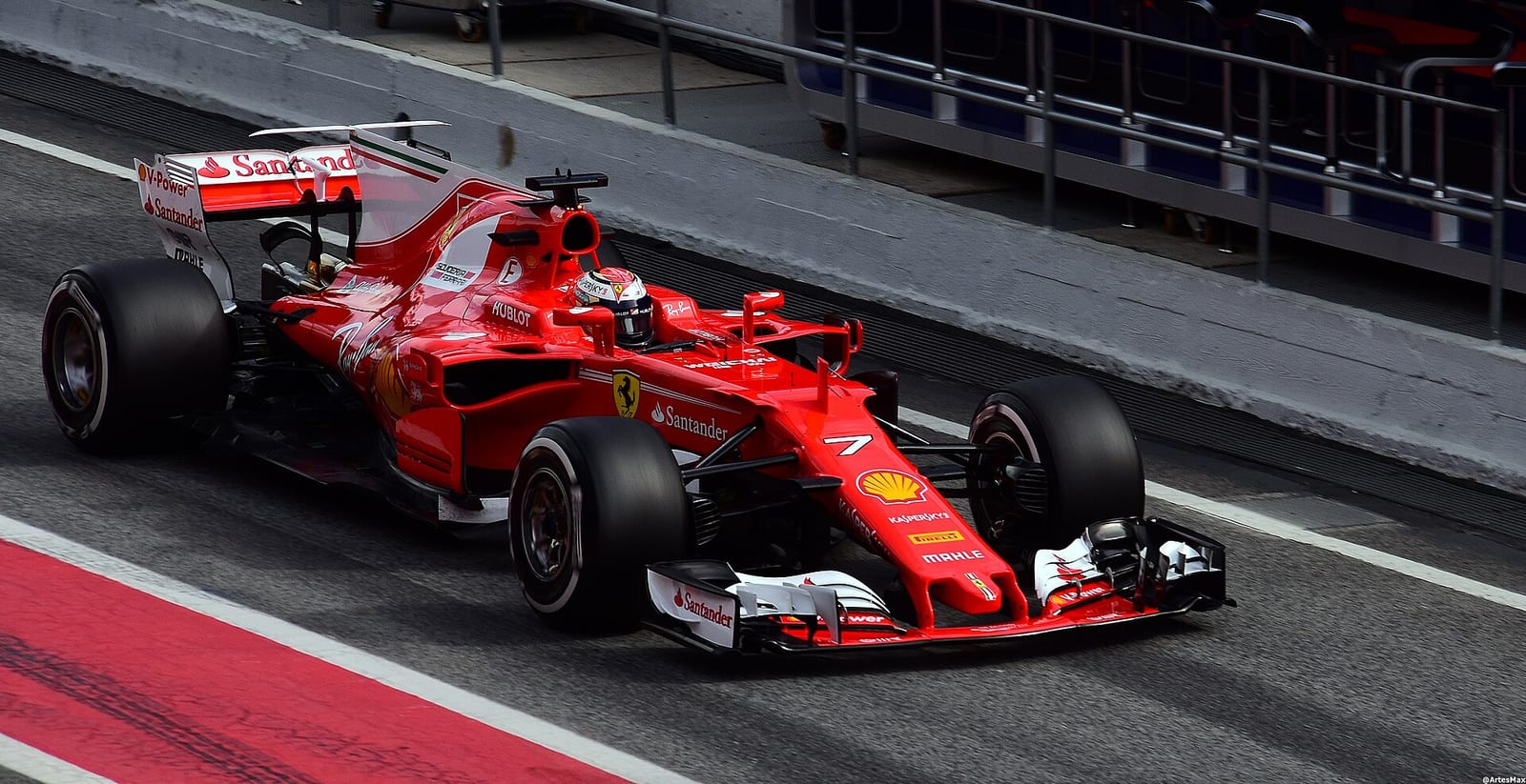 Kimi Räikkönen in the Ferrari SF70H in the pit lane during 2017 pre-season testing in Barcelona