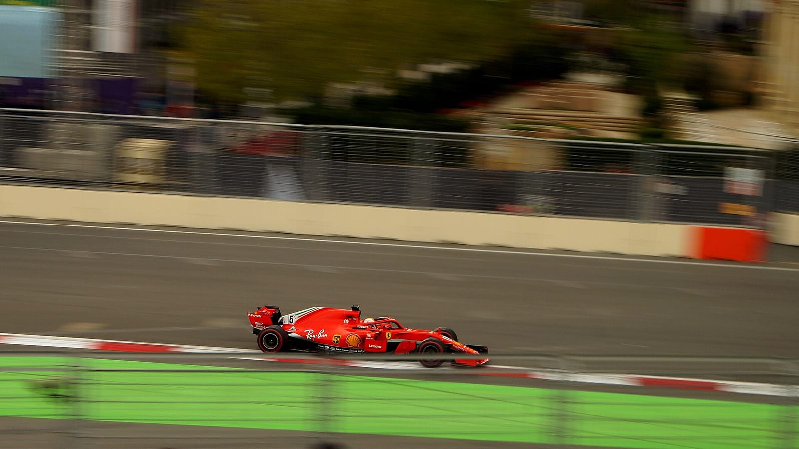 Sebastian Vettel in the Ferrari SF71H on track in Baku in 2018
