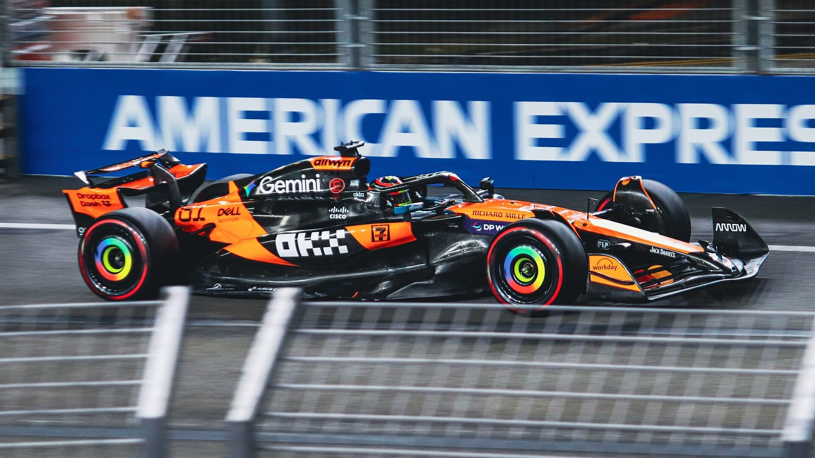 Oscar Piastri driving the 2025 McLaren MCL39 during practice for the Singapore Grand Prix