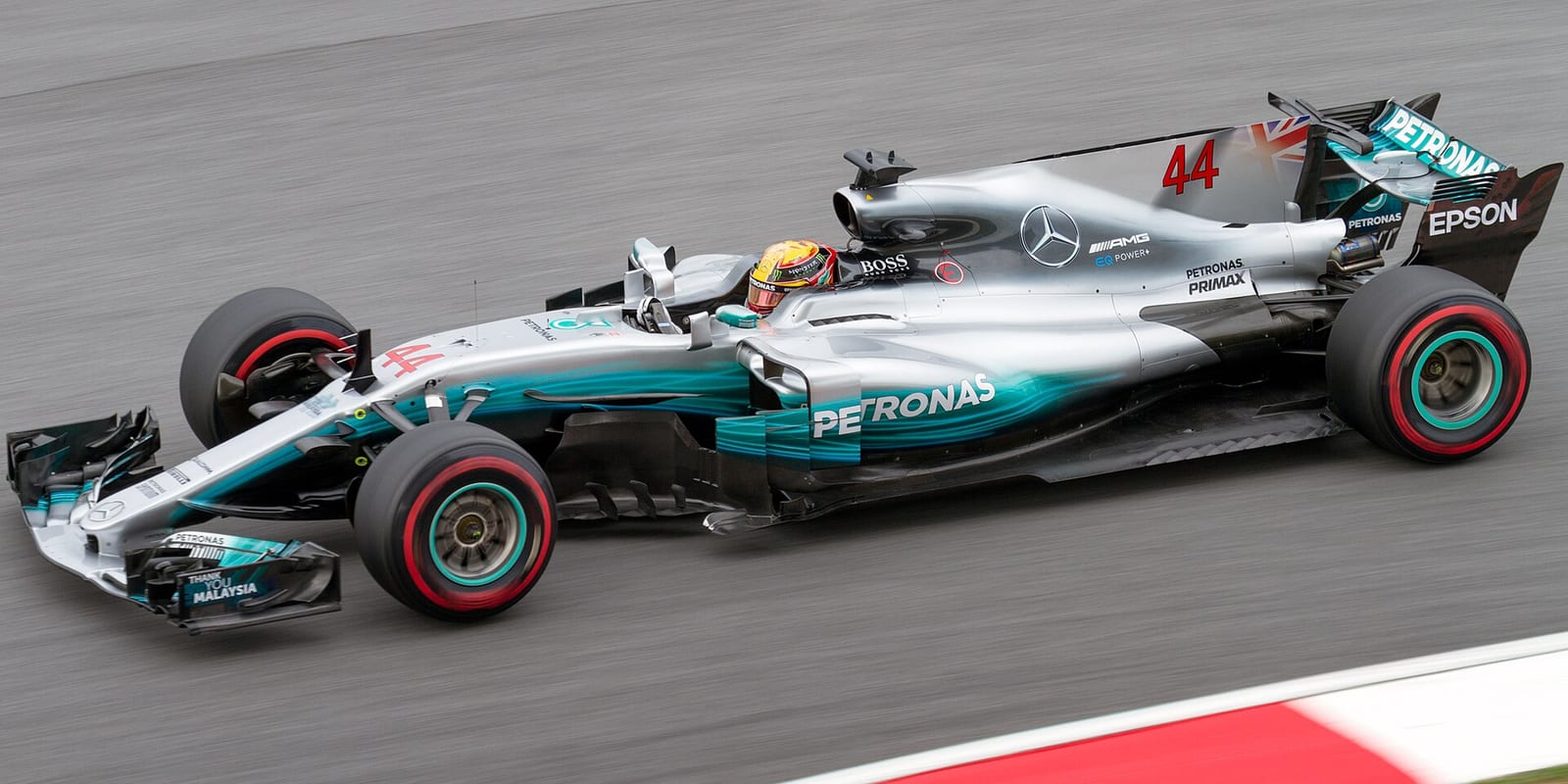 Lewis Hamilton in the Mercedes W08 during practice at Sepang in 2017