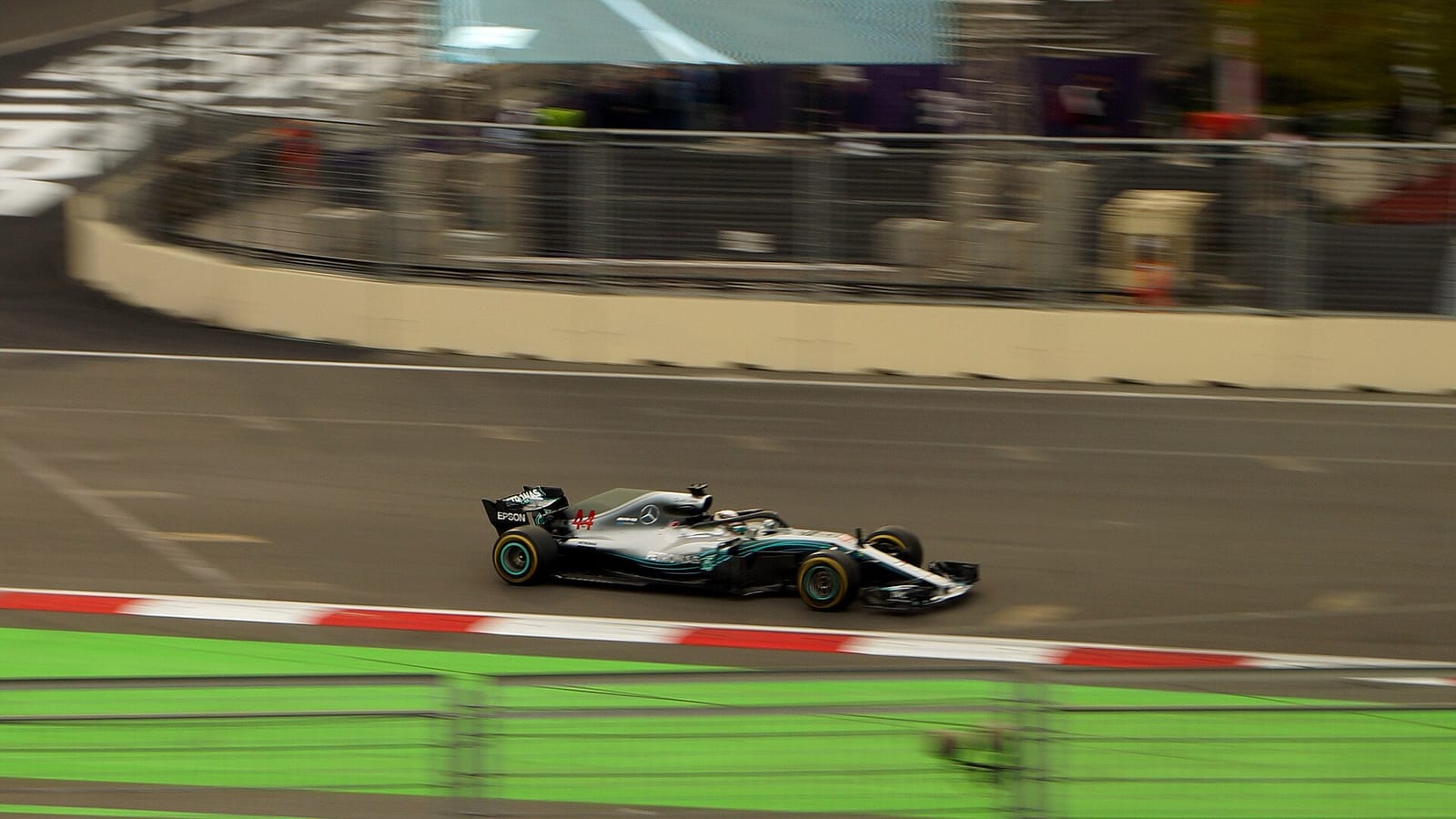 Lewis Hamilton in the Mercedes W09 in Baku in 2018