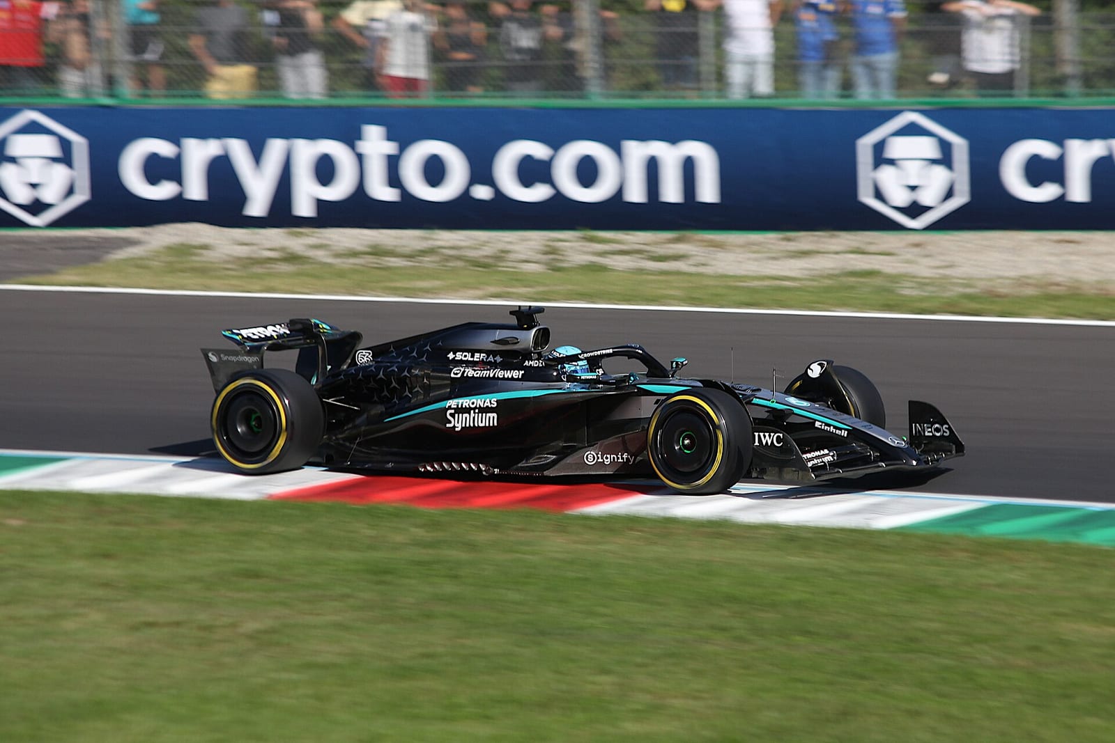 George Russell in the Mercedes W16 during qualifying for the 2025 Italian Grand Prix at Monza