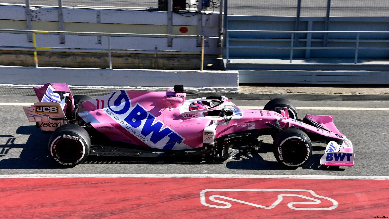 Sergio Perez in the Racing Point RP20 during 2020 testing in Barcelona