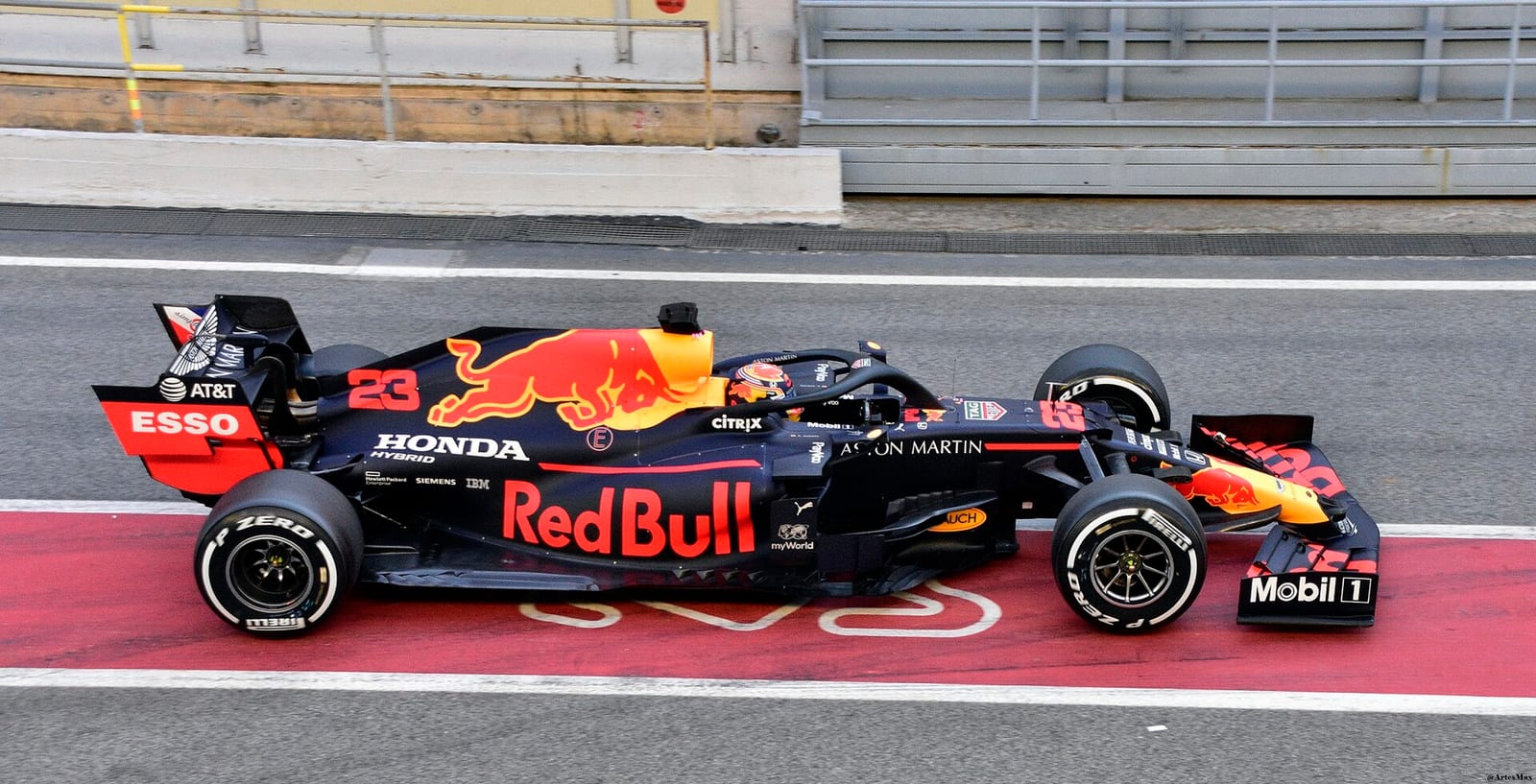 Alexander Albon in the Red Bull RB16 in the pit lane during 2020 testing in Barcelona