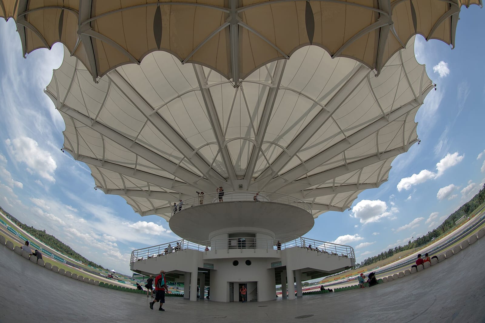 The grandstand tower and canopy roof of the Sepang International Circuit