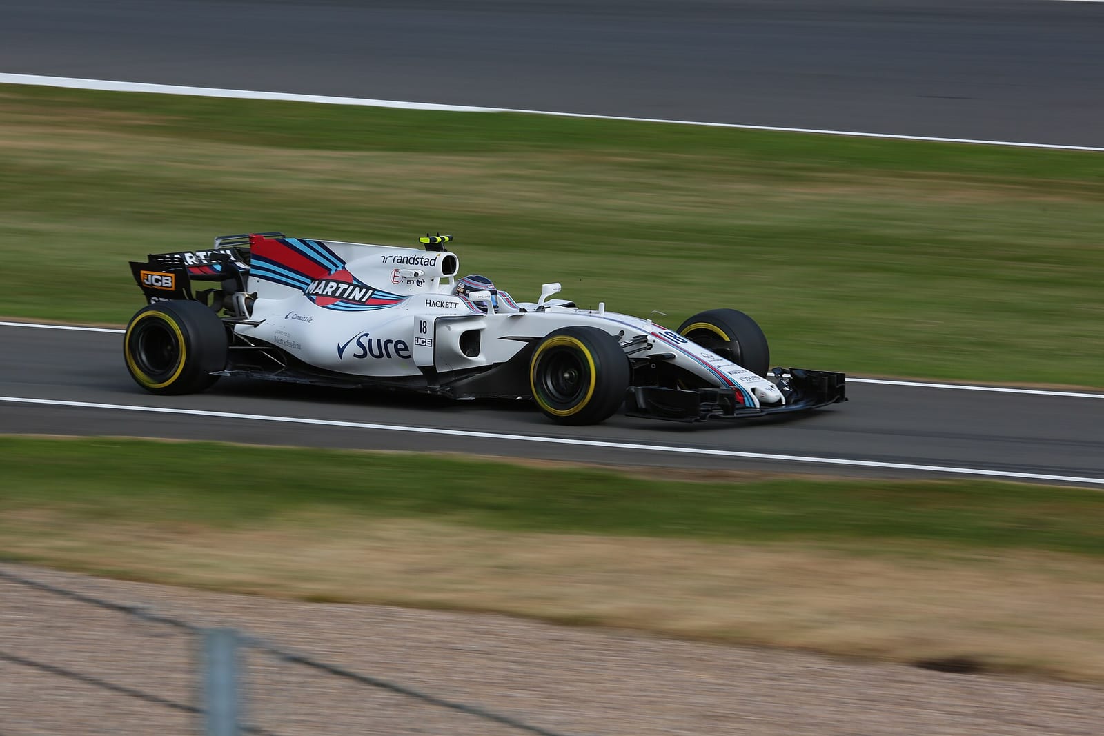 Lance Stroll in the Williams FW40 in practice for the 2017 British Grand Prix at Silverstone
