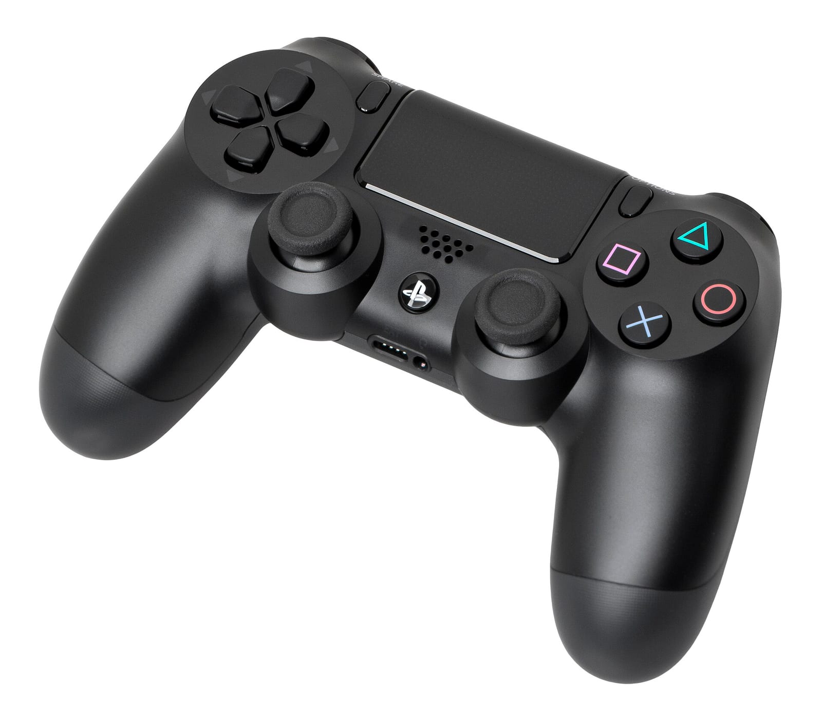 A PlayStation DualShock 4 controller seen from the front