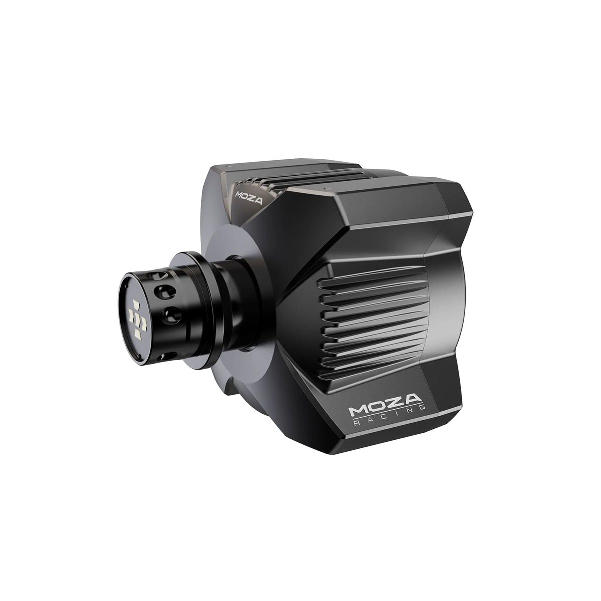 MOZA R3 direct drive wheel base seen from the front with the quick release
