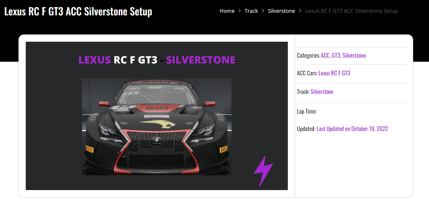 Lexus RC F GT3 Silverstone ACC Setup