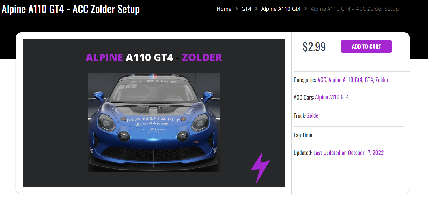 ACC Alpine A110 GT4 Zolder Setup